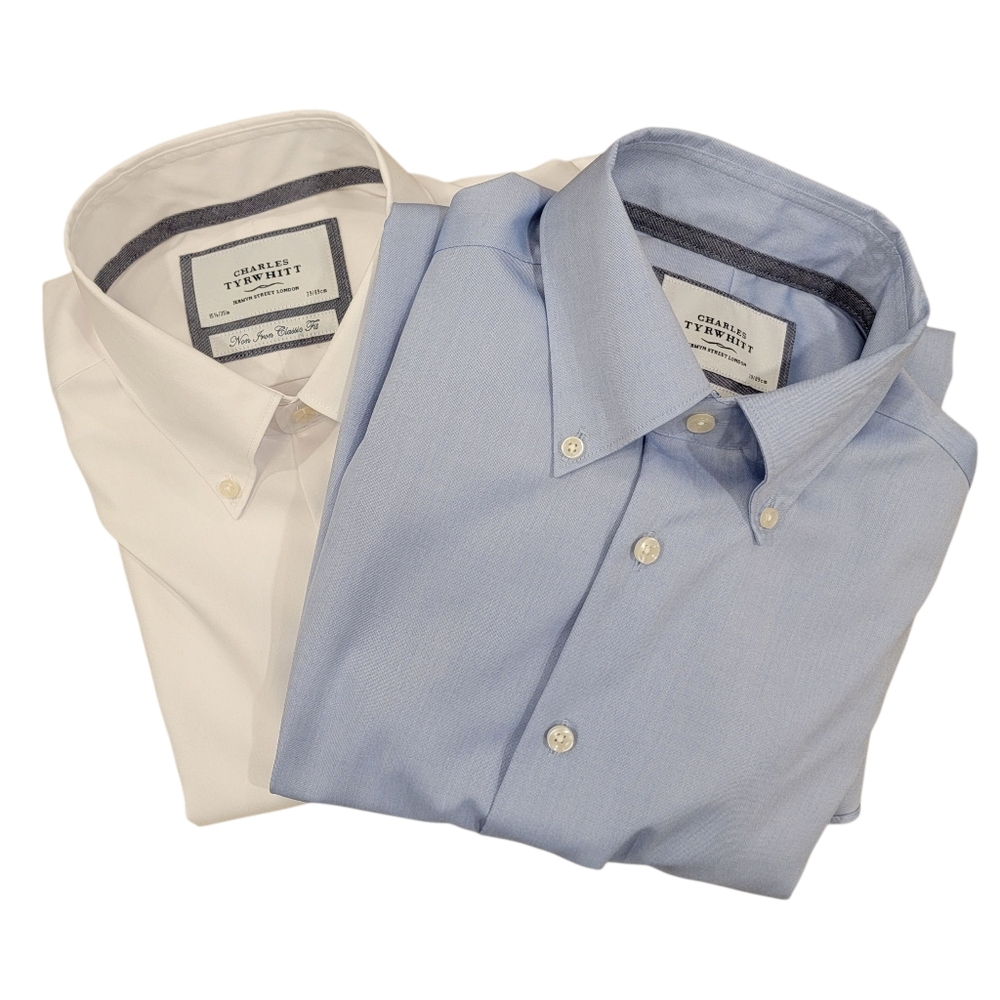 Nwot Lot Of Charles Tyrwhitt Men's White & Blue Shirts,15.5 Classic Fit Non Iron